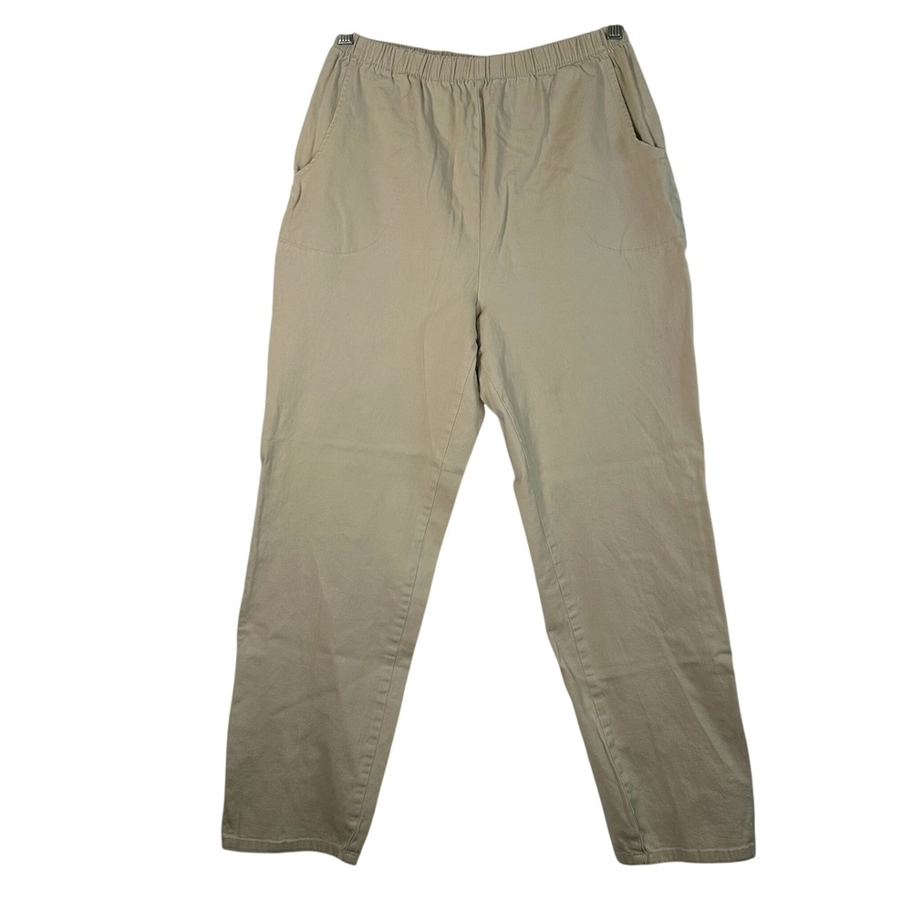 Denim & Co Womens Khaki Elastic Waist Pull On Straight Leg Pants Large